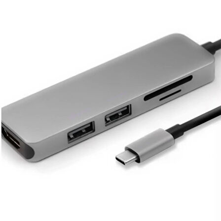 FH26 USB-C 5 in 1 Çoklayıcı 3xUSB-A 3.0 TF SD Kart Girişli Hızlı Veri Aktarımlı Hub Adaptör