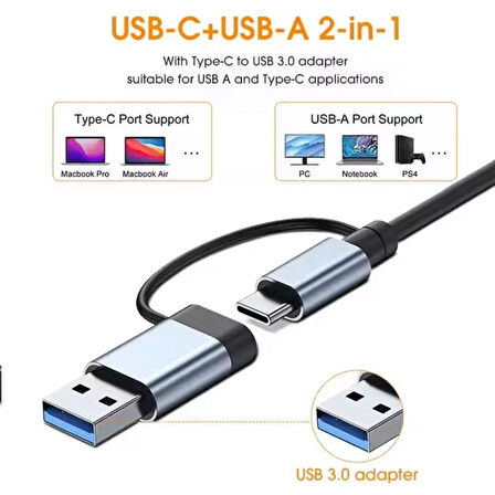 FH28 USB-C Çoklayıcı 5xUSB-A 3.0 2xUSB-C Portlu USB-C + USB-A Girişli Adaptör