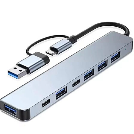 FH28 USB-C Çoklayıcı 5xUSB-A 3.0 2xUSB-C Portlu USB-C + USB-A Girişli Adaptör