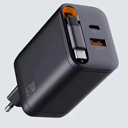 FC23 67W GaN Hızlı Şarj Adaptörü USB-C Kablolu PD Destekli 1xUSB-A 1xUSB-C Girişli Şarj Cihazı