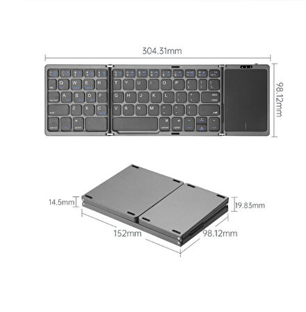 Katlanabilir Beyaz Her Cihaza Bluetooth İle Uyumlu Portatif  Taşınabilir Dokunmatik Mini Klavye