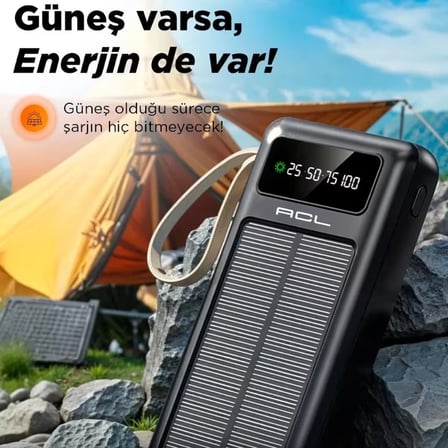 Solar 20,000mAh 5 Cihaz Aynı Anda Şarj Kamp Fenerli Powerbank