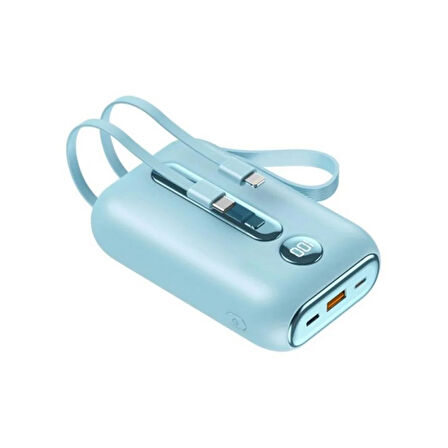 20,000mAh Mini Powerbank Entegre Kablolu, Taşınabilir ve Yüksek Kapasiteli Şarj Cihazı