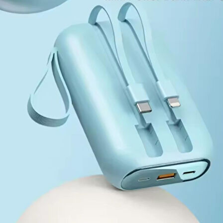20,000mAh Mini Powerbank Entegre Kablolu, Taşınabilir ve Yüksek Kapasiteli Şarj Cihazı