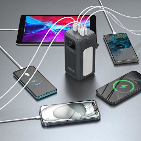 LED Fenerli Dahili Kablolu 22,5 W 50.000 mAh Hızlı Şarjlı Powerbank