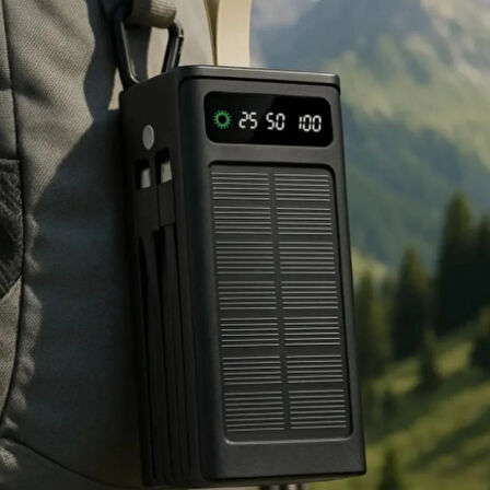 P37 30000 mAh Güneş Enerjili Powerbank, Hızlı Şarj, Çift USB Çıkışlı, Suya ve Darbelere Dayanıklı Taşınabilir Şarj Cihazı