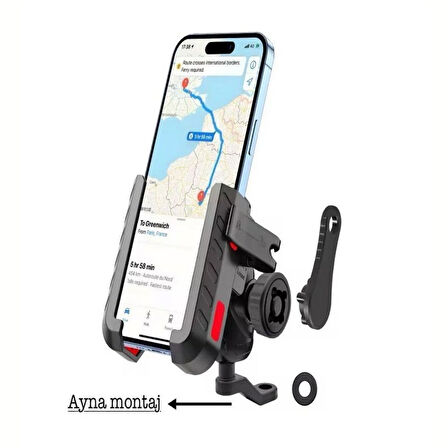 Titreşim Engelleyici 360° Döner Motosiklet Telefon Tutucu, Gidon Bağlantılı, 4”-6.9” Uyumlu Dayanıklı Tutacak
