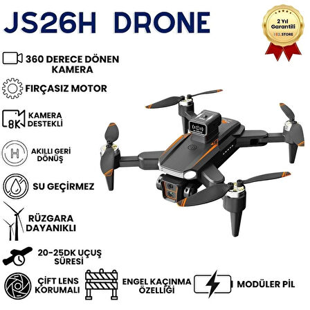 JS26H Drone, Katlanabilir, Akıllı 4K Uzaktan Kumandalı, 360 derece engel algılama uyumlu Hızlı Drone