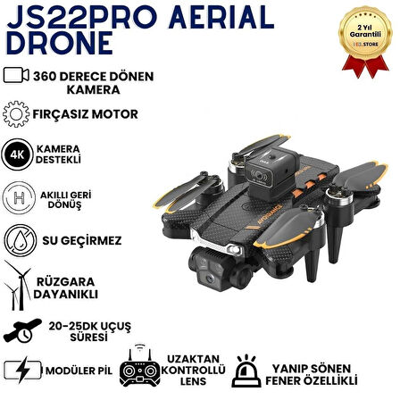 JS22PRO Drone,4K Uzaktan Kumandalı, Fırçasız motorlu 360 Roll Özellikli , Çift lens Korumalı Drone