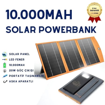 10.000mAh Güneş Enerjili Solar Powerbank 3 Panelli