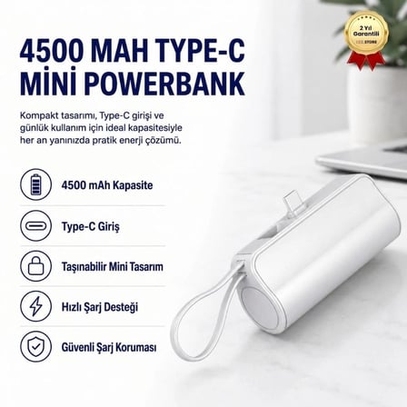 4500 mAh LİGHTNİNG Girişli Taşınabilir Mini Taşınabilir Hızlı Şarj Taşınabilir Şarj Cihazı