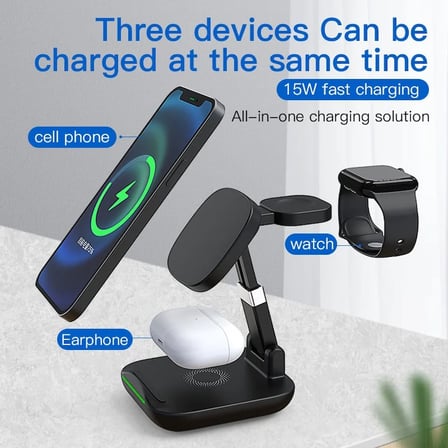EIMA T9 15W Manyetik 3'ü 1 Arada Hızlı Şarj İstasyonu -Tüm Akıllı Telefonlar, İphone Watch ve AirPods Uyumlu Şarj Standı