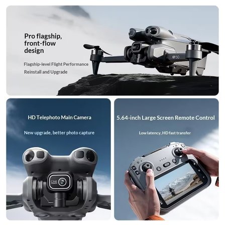 T16  Drone 4K Çift Kameralı Büyük Ekran Kumandalı WiFi FPV 360° Engel Algılama Katlanabilir Drone