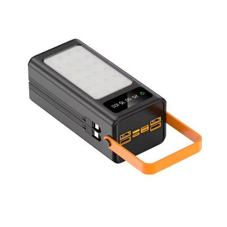 50000 mAh Solar Powerbank Güneş Enerjili Dahili Kablolu LED Fenerli Taşınabilir Şarj Cihazı
