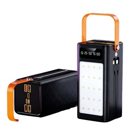50000 mAh Solar Powerbank Güneş Enerjili Dahili Kablolu LED Fenerli Taşınabilir Şarj Cihazı
