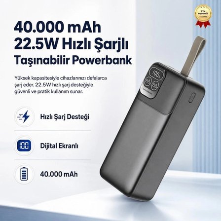 P32-4 40.000 mAh Powerbank 22.5W Hızlı Şarjlı Dijital Ekranlı Taşınabilir Şarj Cihazı