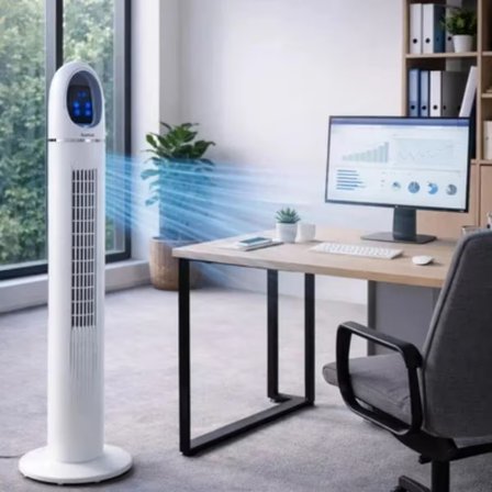 Profesyonel 45 İnç Elektrikli Kanatsız Dokunmatik Ekranlı Uzaktan Kumandalı Ayaklı Hava Soğutma Kule Fanı 