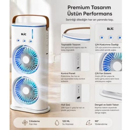 Çift Yönlü Spreyli Fan  120 ml Su Hazneli, 1800 mAh Bataryalı, 3 Kademeli Taşınabilir Serinletici Fan