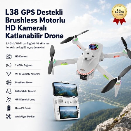  L38 GPS Destekli Brushless Motorlu HD Kameralı Katlanabilir Drone 2.4GHz Wi-Fi Canlı Görüntü Aktarımlı
