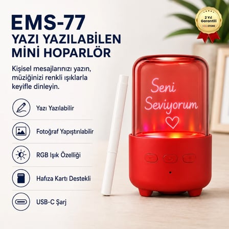 Yazı Yazılabilen RGB Işıklı Mini Bluetooth Hoparlör Hafıza Kartı Destekli USB-C Şarjlı