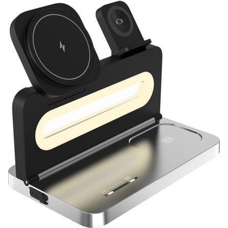 HzlStore 15W 3'ü 1 Arada Manyetik Katlanabilir Kablosuz Şarj Standı Siyah Telefon Saat Kulaklık