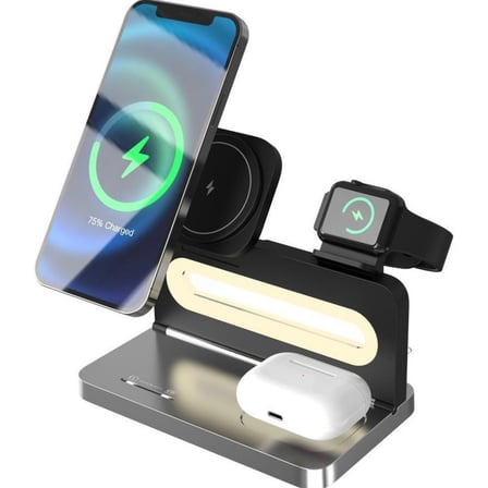 HzlStore 15W 3'ü 1 Arada Manyetik Katlanabilir Kablosuz Şarj Standı Siyah Telefon Saat Kulaklık