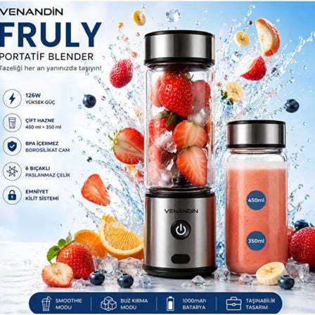 HzlStore 126W Mini Blender 6 Bıçaklı Şarjlı Buz Kırmalı Açık Gri