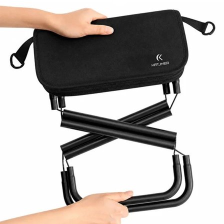 HzlStore Katlanabilir Kamp Taburesi Siyah Fermuarlı Saklama Bölmeli Metal Ayaklı 120 kg