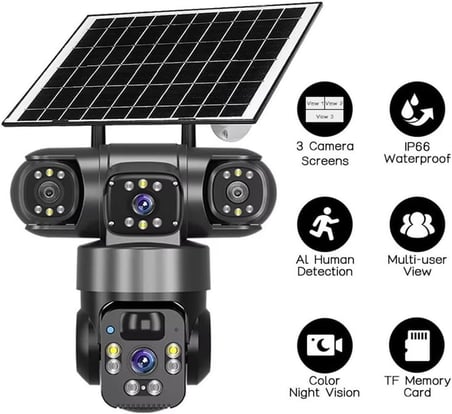 Güneş Enerjili 4G SIM Kartlı Kablosuz Güvenlik Kamerası Çift Lens 1080P Su Geçirmez