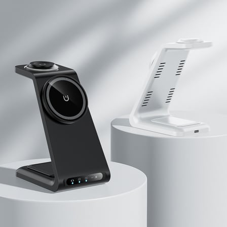 3'ü 1 Arada 15W MagSafe Uyumlu Kablosuz Şarj Standı – Telefon, Akıllı Saat ve Kulaklık Şarj İstasyonu