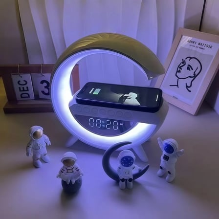 6'sı 1 Arada Kablosuz Şarjlı RGB Gece Lambası Bluetooth Hoparlör ve Alarm Saat