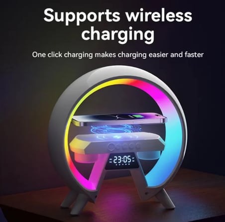 6'sı 1 Arada Kablosuz Şarjlı RGB Gece Lambası Bluetooth Hoparlör ve Alarm Saat