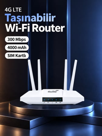 SIM Kartlı 4G LTE Taşınabilir Wi-Fi Router | 300 Mbps, 4000 mAh Batarya