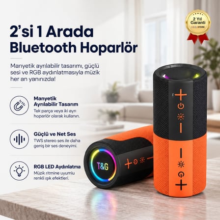 2'si 1 Arada Manyetik Ayrılabilir Bluetooth Hoparlör – RGB Işıklı, TWS Stereo Ses Sistemli Taşınabilir Kablosuz Speaker