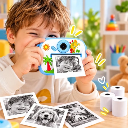 Anında Baskılı Çocuk Fotoğraf Makinesi ,5 Fonksiyonlu, Video Özellikli Zürafa Desenli Kamera