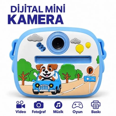 Anında Baskılı Çocuk Fotoğraf Makinesi, 1 Arada Video, Müzik Özellikli Köpek Desenli Kamera