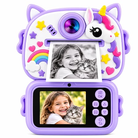 Anında Baskılı Çocuk Fotoğraf Makinesi,Unicorn Desenli,Termal Baskılı Dijital Kamera