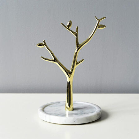 Gerçek Mermer Tabanlı Ağaç Motifinde Dekoratif Takı, Küpe, Kolye, Bilezik Askılığı