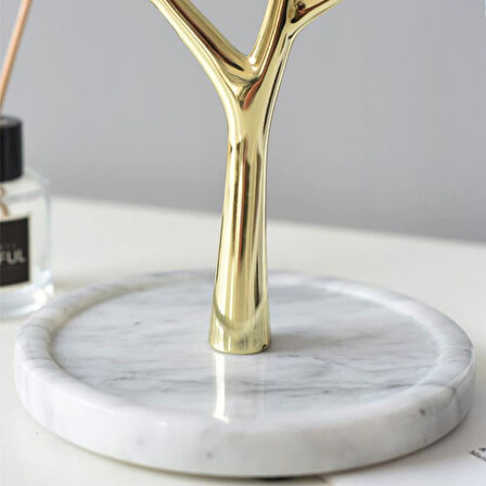 Gerçek Mermer Tabanlı Ağaç Motifinde Dekoratif Takı, Küpe, Kolye, Bilezik Askılığı