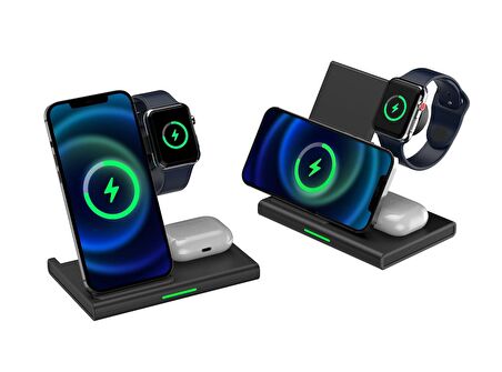 3 in 1 Wireless / Kablosuz Şarj Destekli 15W Hızlı Şarj Özellikli Apple Watch, Airpods, ve Telefon Şarjı