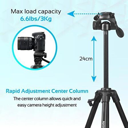 Promate Precise-155 Tripod Profesyonel Fotoğraf Makinesi Video Kamera İçin 5 bölümlü