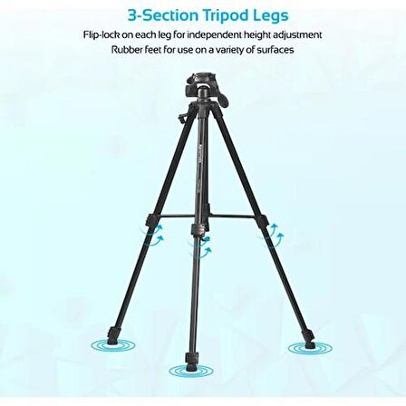 Promate Precise-155 Tripod Profesyonel Fotoğraf Makinesi Video Kamera İçin 5 bölümlü