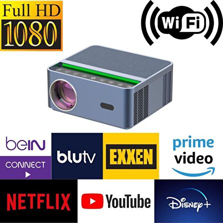 HZL 1080P Android Sistemli Smart Akıllı Projeksiyon Cihazı (Netflix, Youtube, Disney, Exxen vb.) 