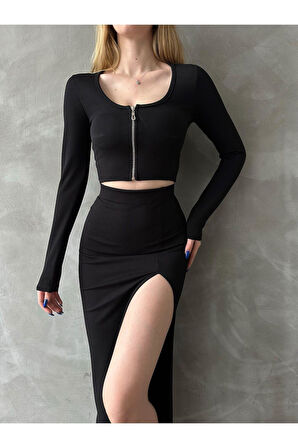 Örme Crep Midi Etek-Bluz Takım