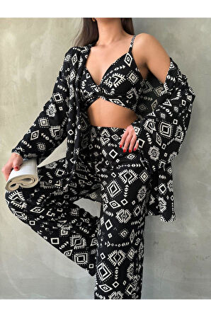 Bürümcük Kumaş Kimono Üçlü Takım