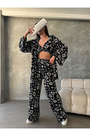 Bürümcük Kumaş Kimono Üçlü Takım
