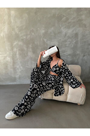 Bürümcük Kumaş Kimono Üçlü Takım