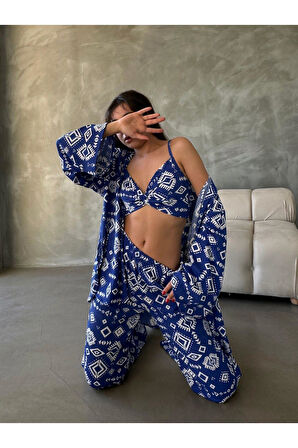 Bürümcük Kumaş Kimono Üçlü Takım
