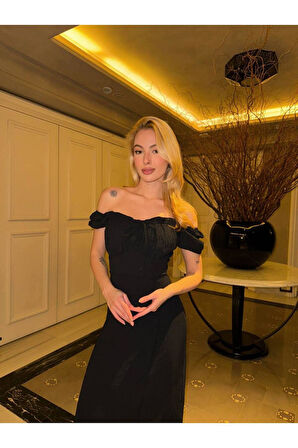 Maxi Boy Aerobin Yırtmaçlı Elbise