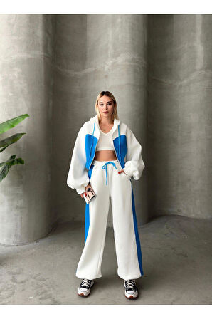 Bol Kesim 3 İplik Crop Hırka Eşofman Takımı